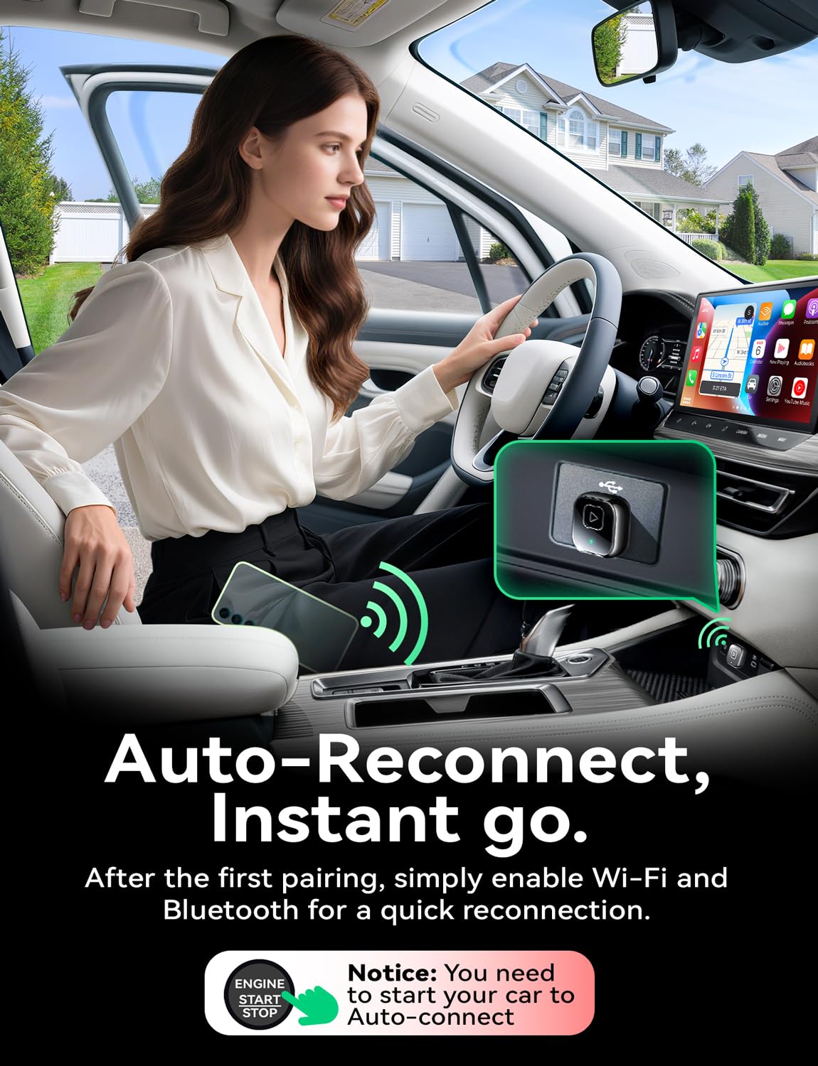 Mavlou Wireless Carplay & Android Auto Adapter Mini, Metal Design, Plug & Play