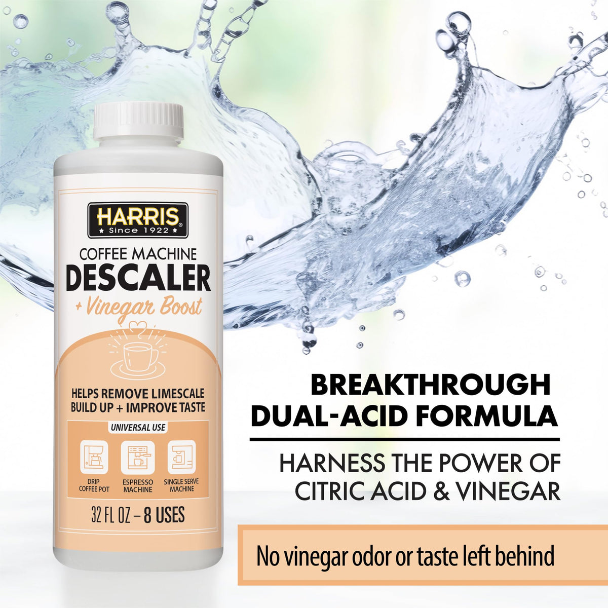 HARRIS Coffee Machine Descaler, 32 fl oz (2 Pack), Universal Cleaning Solution - NEW!