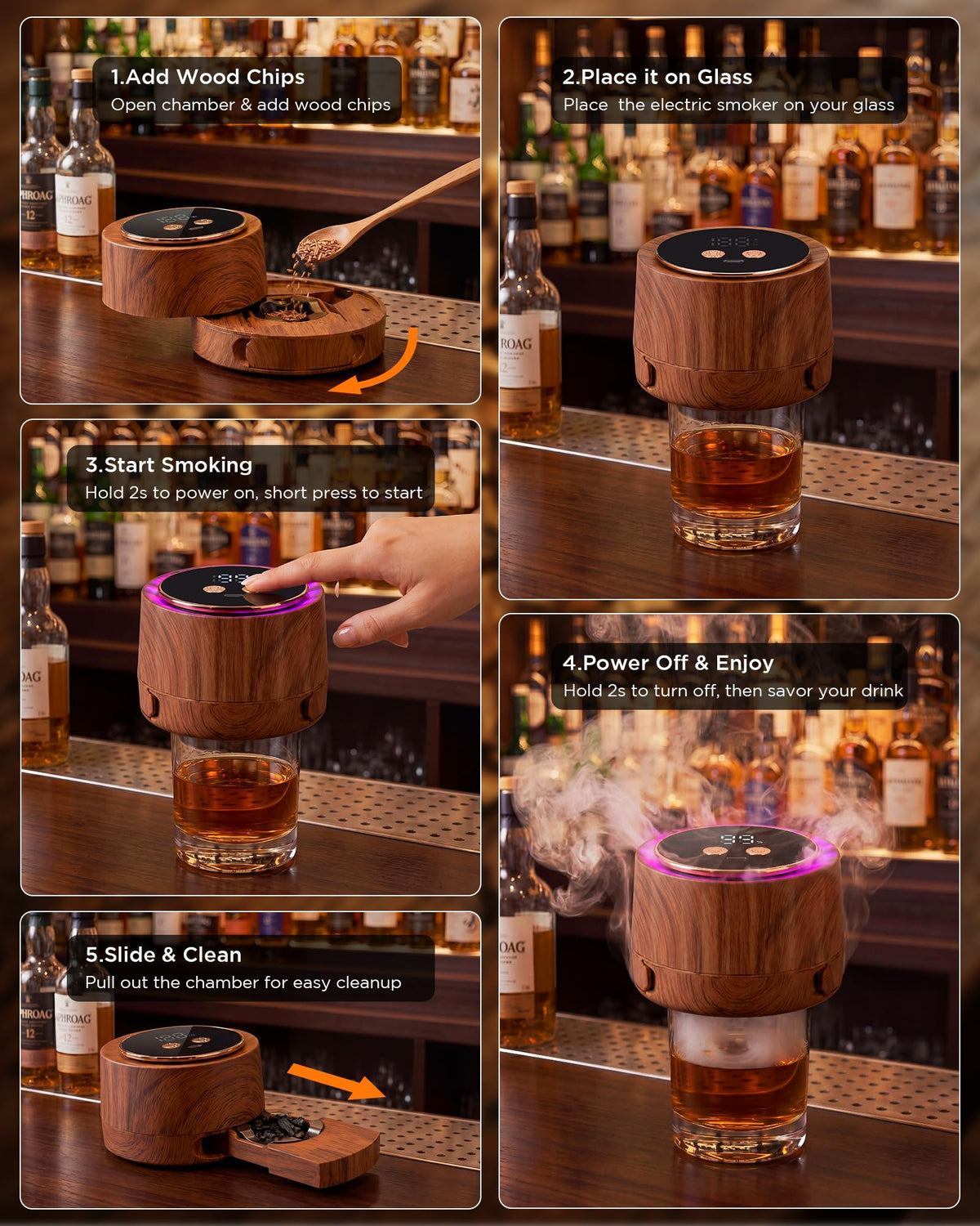 Electric Whiskey Smoker Kit - Rechargeable Cocktail Smoker with 6 Flavors - NEW!