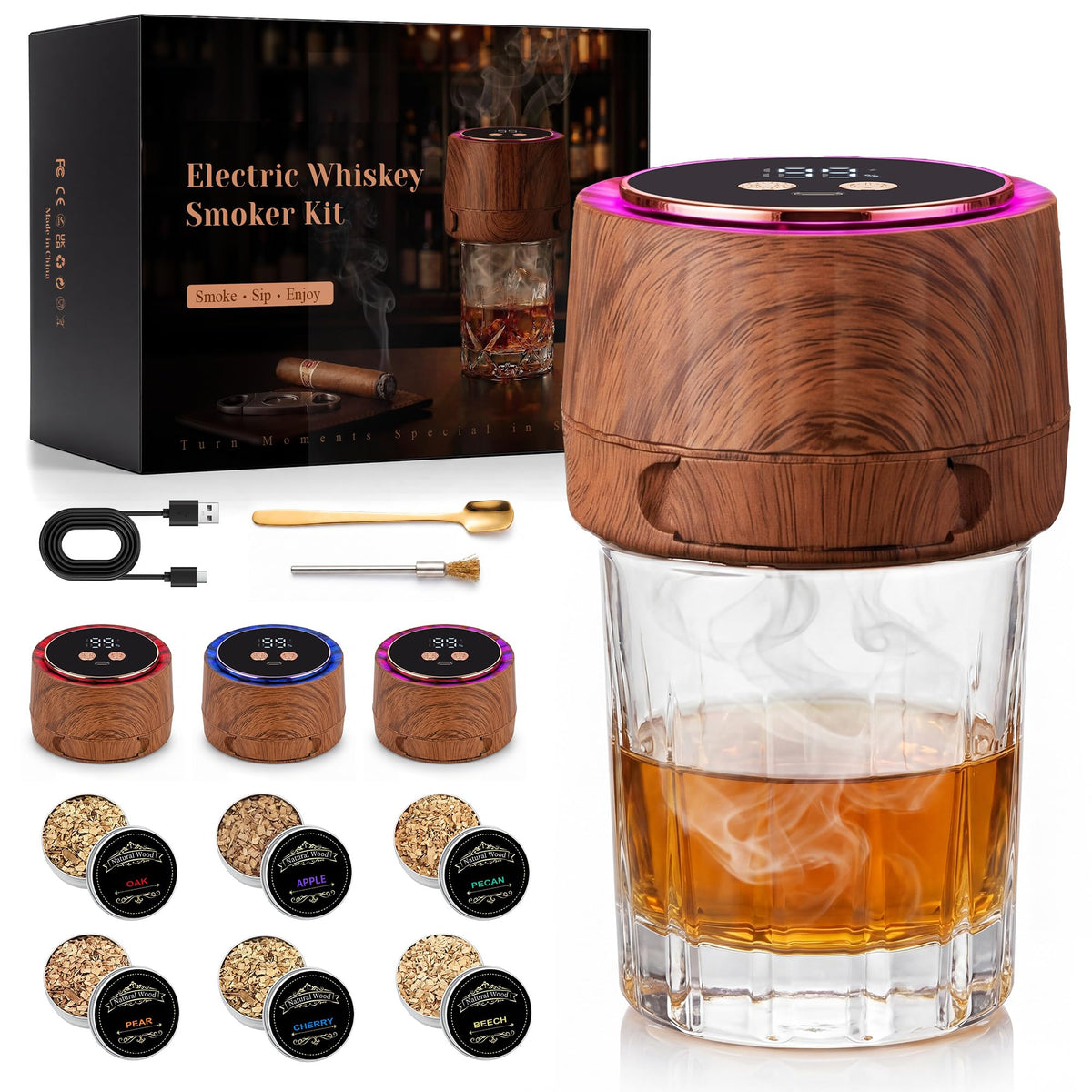Electric Whiskey Smoker Kit - Rechargeable Cocktail Smoker with 6 Flavors - NEW!