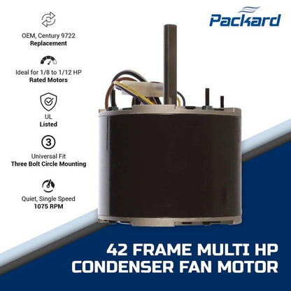 Packard 42-Frame 1/8-1/12HP Condenser Fan Motor 208V-230V 60Hz 1075 RPM, New!