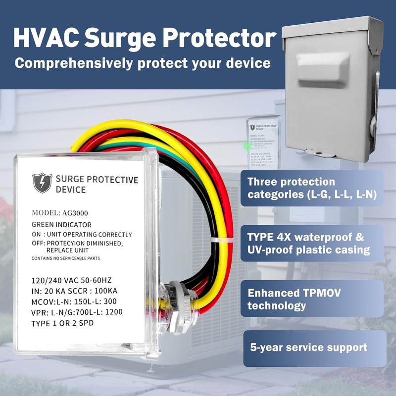 AG3000 HVAC Surge Protector, 120/240V Mini Split Protection Device | PMOV Surge - NEW!