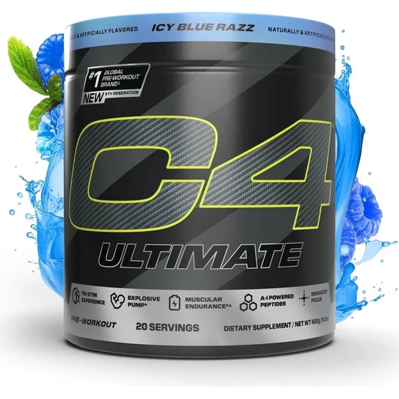 C4 Ultimate Pre-Workout Powder, Icy Blue Razz, 20 Servings for Energy Boost - NEW!