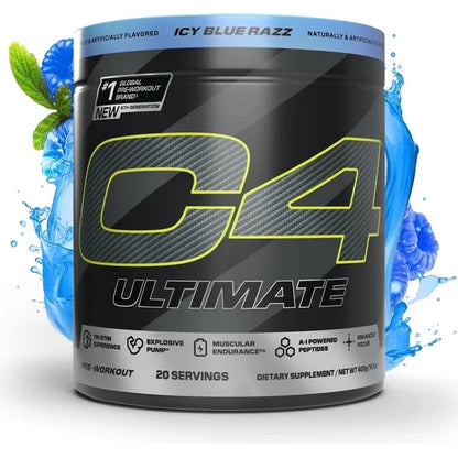 C4 Ultimate Pre-Workout Powder, Icy Blue Razz, 20 Servings for Energy Boost - NEW!