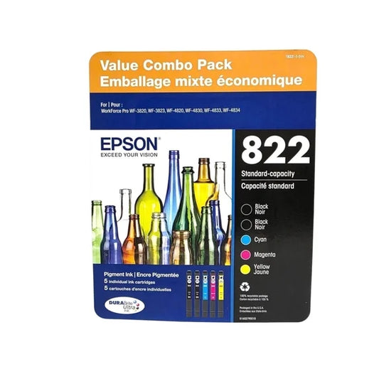 Epson T822 DURABrite Ink Cartridge 5pk for WorkForce Pro Printers, Exp.04/28