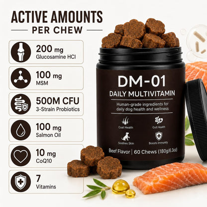 Dog Multivitamin Soft Chews, 12-in-1 Joint, Gut and Coat Support, Beef Flavor - NEW!