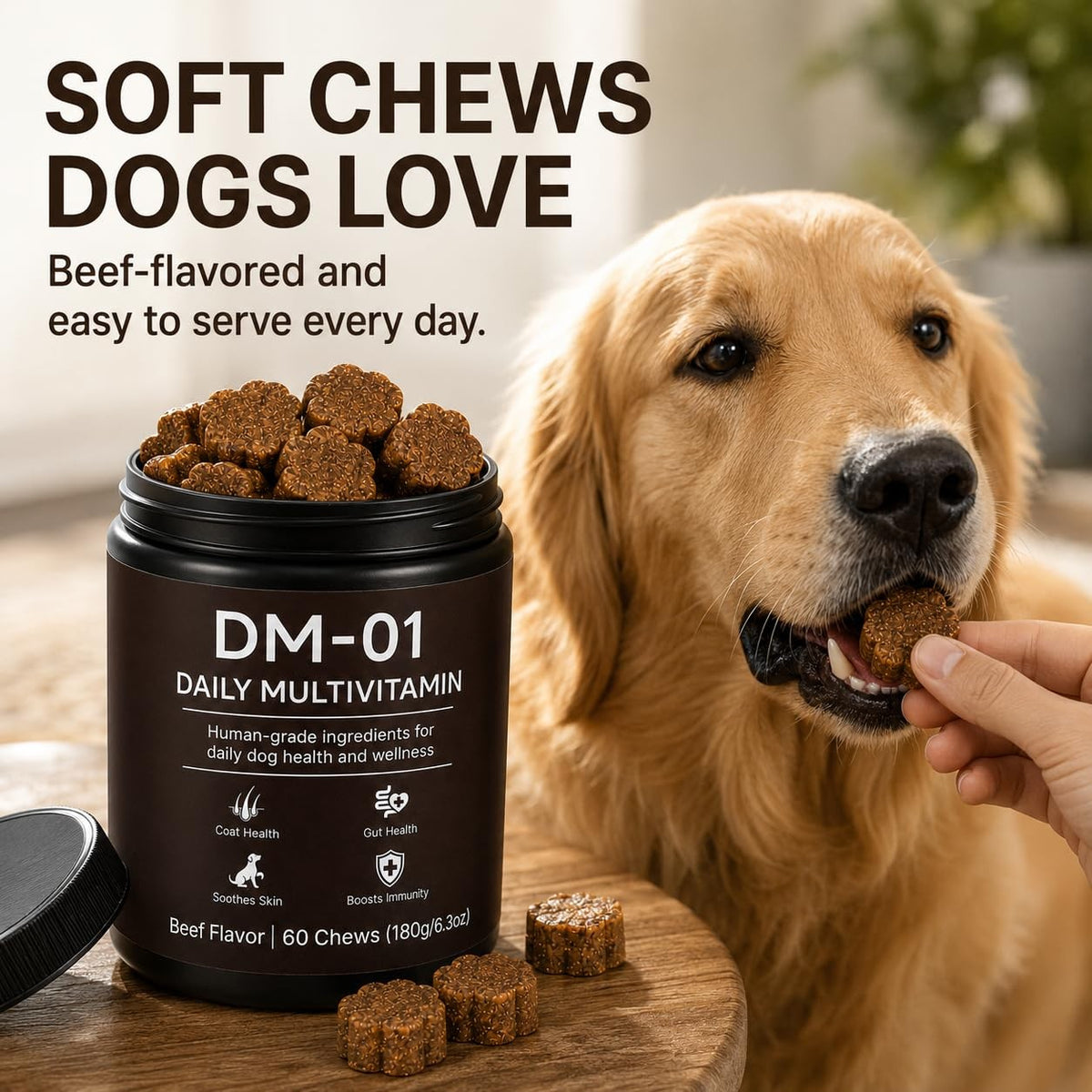 Dog Multivitamin Soft Chews, 12-in-1 Joint, Gut and Coat Support, Beef Flavor - NEW!