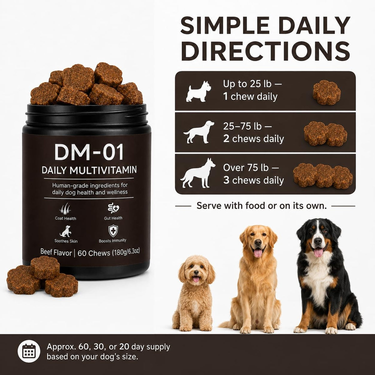 Dog Multivitamin Soft Chews, 12-in-1 Joint, Gut and Coat Support, Beef Flavor - NEW!