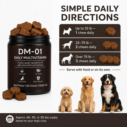 Dog Multivitamin Soft Chews, 12-in-1 Joint, Gut and Coat Support, Beef Flavor - NEW!