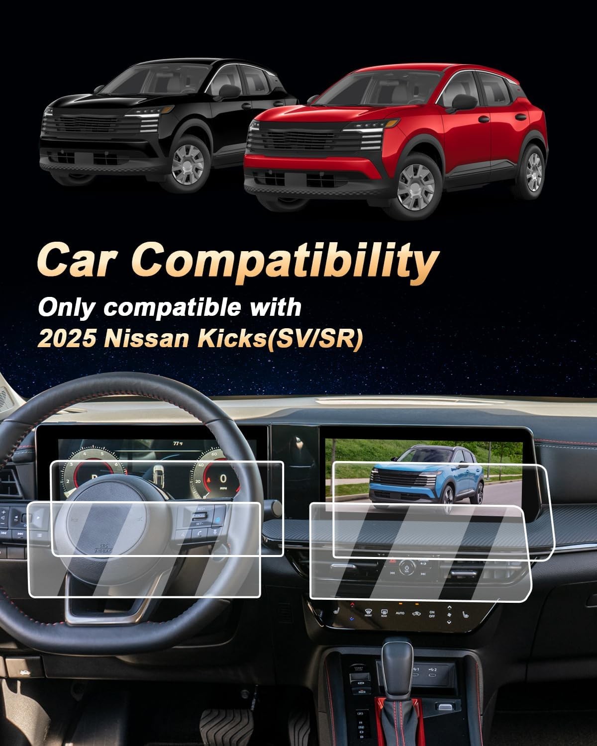 2025 - 26 Nissan Kicks Screen Protector, 12.3 Inch Navigation Anti-Finger, 4 Pcs
