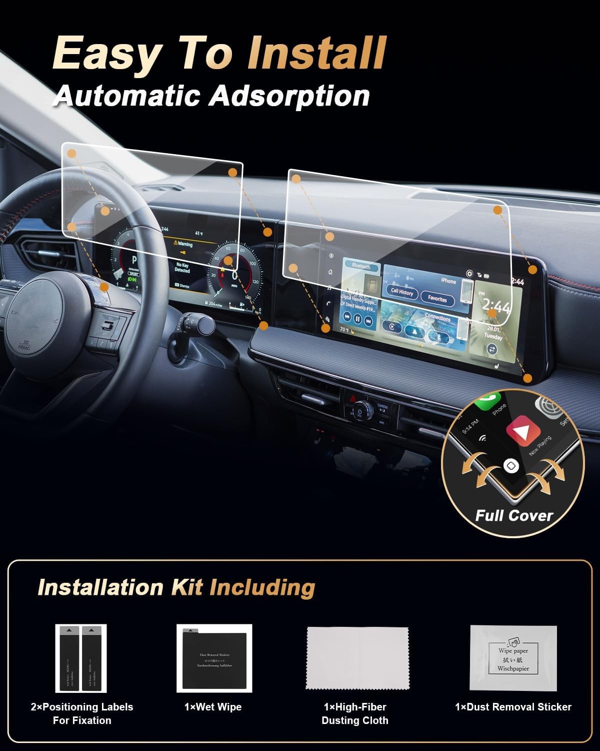2025 - 26 Nissan Kicks Screen Protector, 12.3 Inch Navigation Anti-Finger, 4 Pcs
