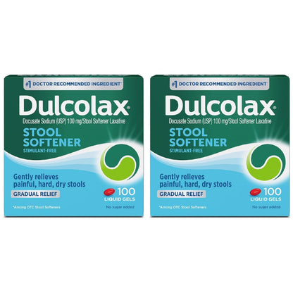 Dulcolax Gentle Stool Softener Capsules, 2 Pack - 200 Gel Capsules - Exp. 2/28