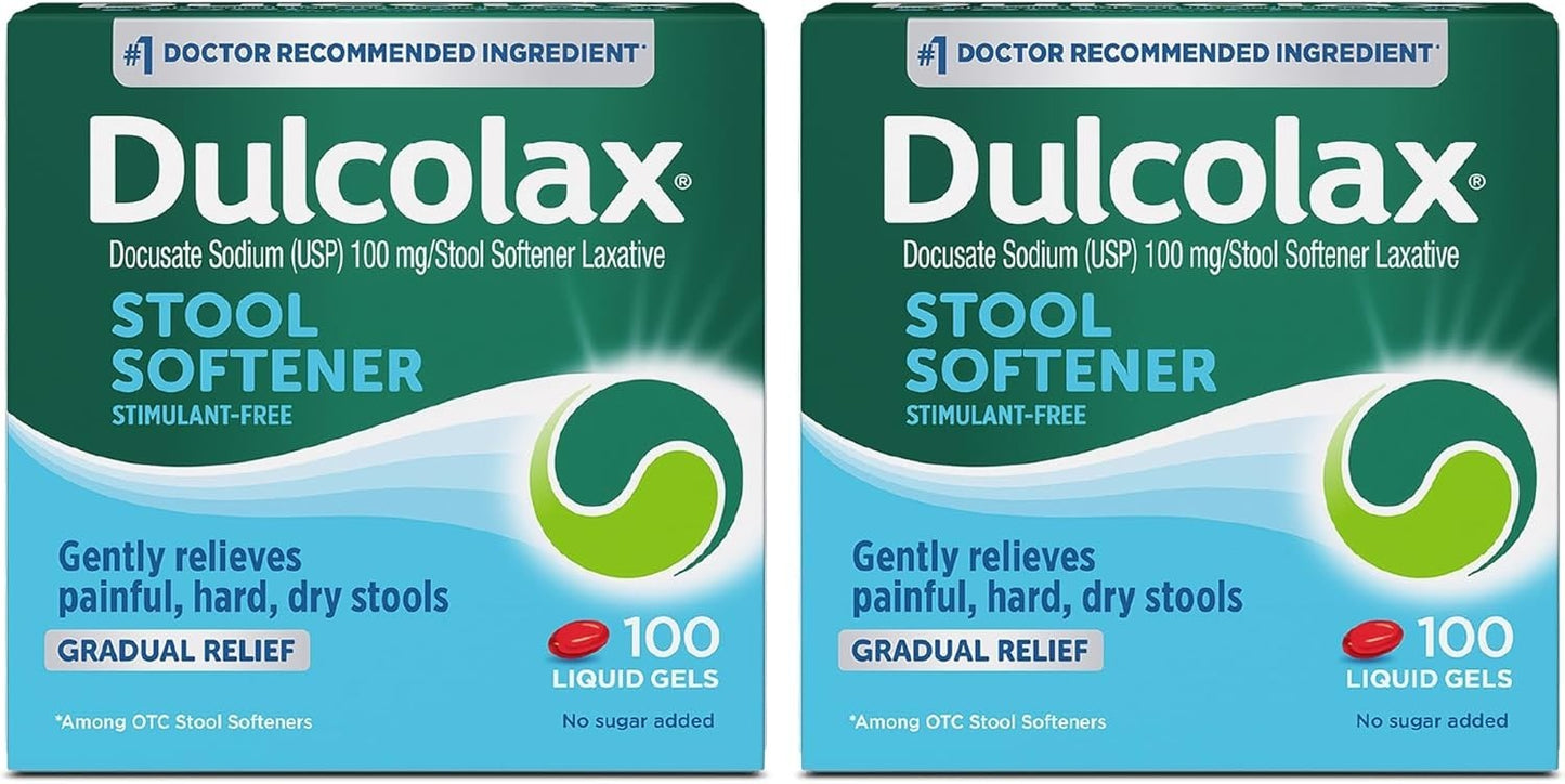 Dulcolax Gentle Stool Softener Capsules, 2 Pack - 200 Gel Capsules - Exp. 2/28