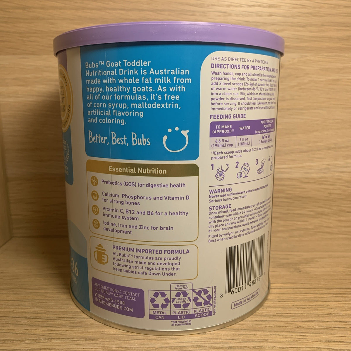 2 Bubs Whole Goat Milk Toddler Nutritional Drink, 20oz Ages 12-36 Months - exp08/26