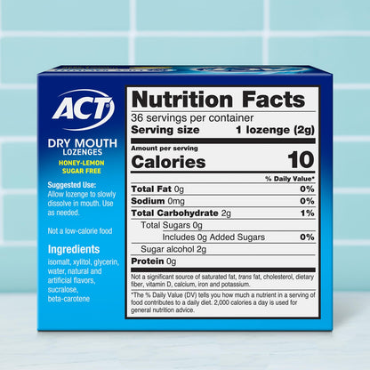 Dry Mouth Lozenges with Xylitol, Honey-Lemon Flavor, 72 Count Pack of 2 - NEW!