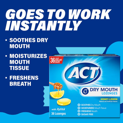 Dry Mouth Lozenges with Xylitol, Honey-Lemon Flavor, 72 Count Pack of 2 - NEW!