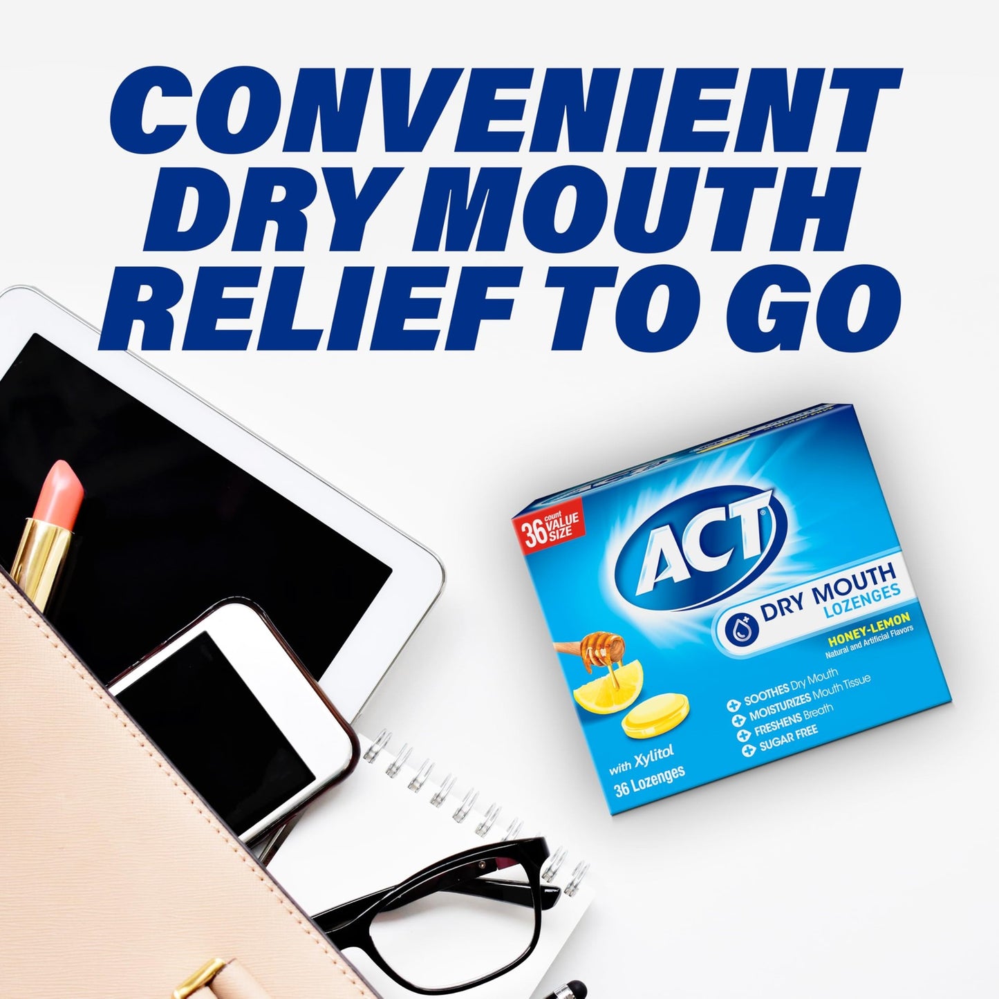 Dry Mouth Lozenges with Xylitol, Honey-Lemon Flavor, 72 Count Pack of 2 - NEW!