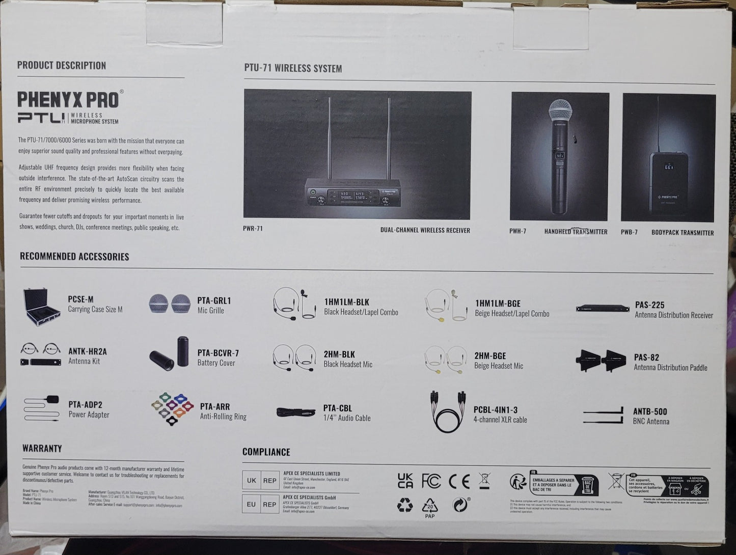 Phenyx Pro PTU71 Wireless Microphone System, 328ft Range, Black - New!