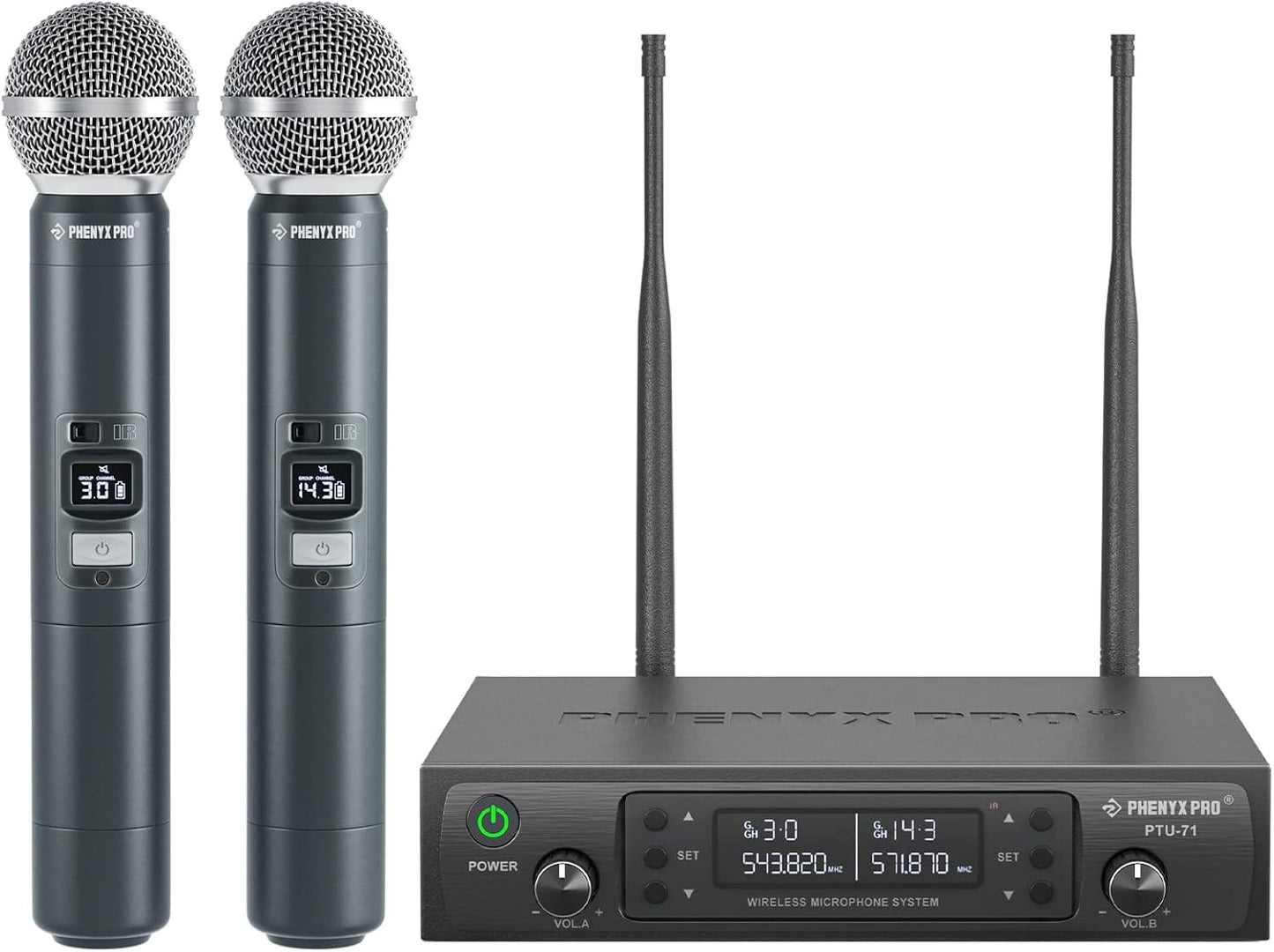 Phenyx Pro PTU71 Wireless Microphone System, 328ft Range, Black - New!
