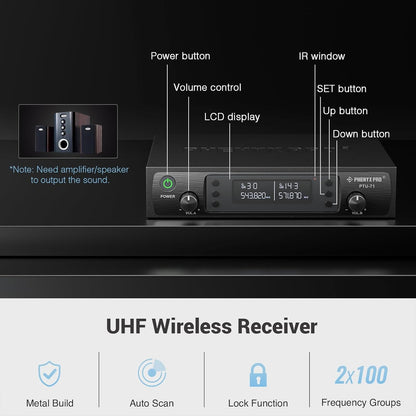 Phenyx Pro PTU71 Wireless Microphone System, 328ft Range, Black - New!