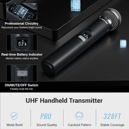 Phenyx Pro PTU71 Wireless Microphone System, 328ft Range, Black - New!
