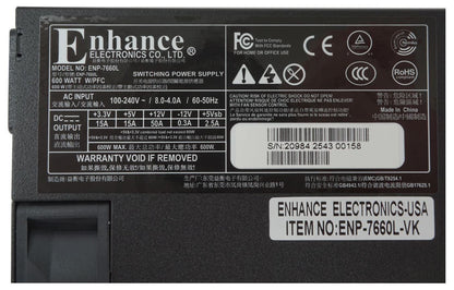 Enhance ENP-7660L 600W Modular Platinum Flex ATX Switching Power Supply, New!