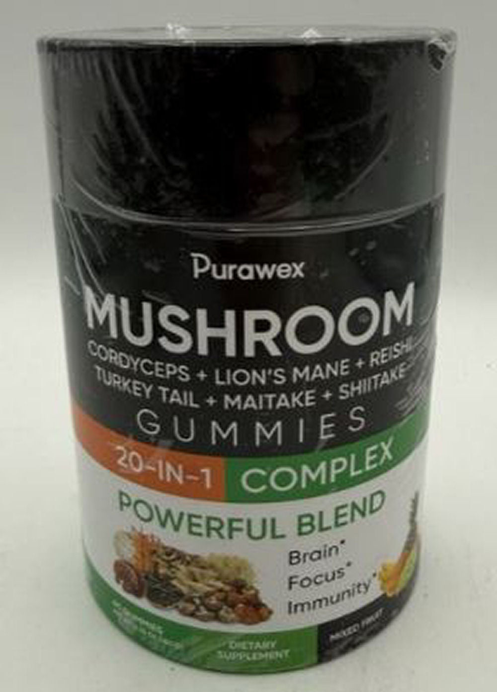 Purawex Mixed Fruit Mushroom Complex Gummies, 60 count, Exp. 3/27, Free Ship!