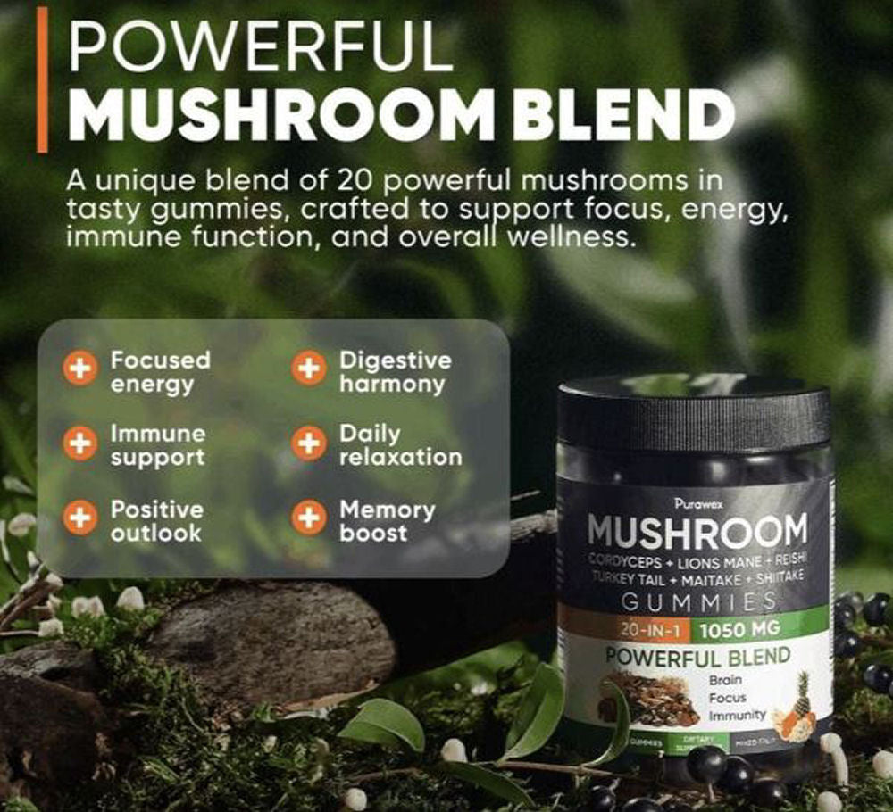 Purawex Mixed Fruit Mushroom Complex Gummies, 60 count, Exp. 3/27, Free Ship!