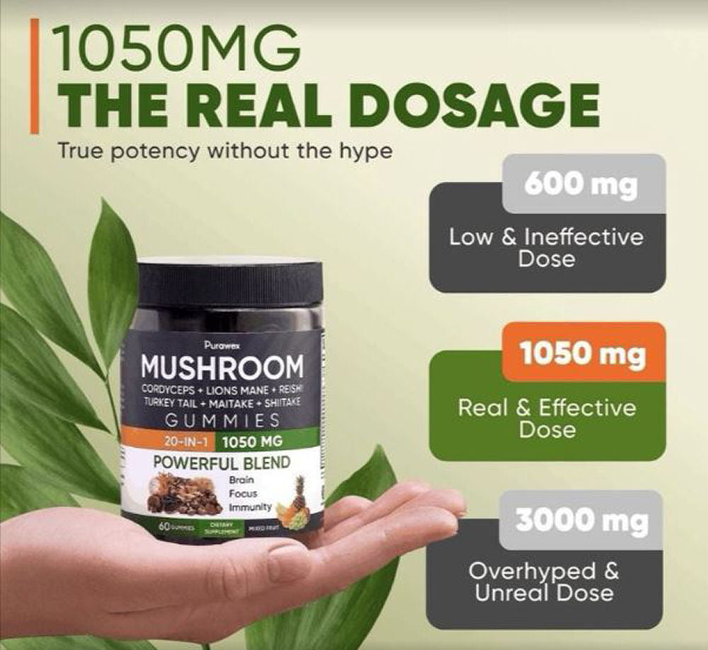 Purawex Mixed Fruit Mushroom Complex Gummies, 60 count, Exp. 3/27, Free Ship!