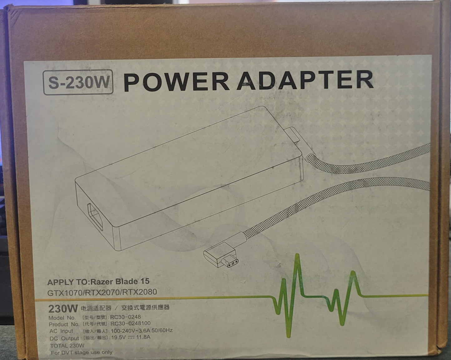 Razer Blade 15 S-230W Power Adapter RC30-0248, 19.5V, 11.8A, 230W - New in Box