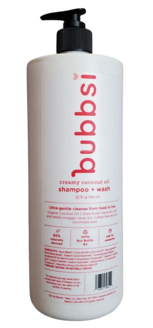 Bubbsi Creamy Coconut Oil Baby Shampoo & Body Wash, 32 Oz, Relieves Cradle Cap!