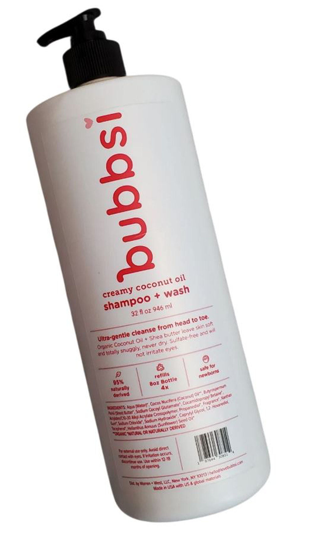 Bubbsi Creamy Coconut Oil Baby Shampoo & Body Wash, 32 Oz, Relieves Cradle Cap!