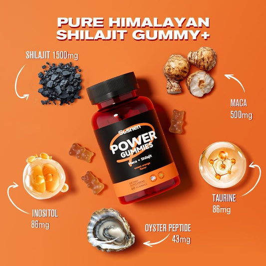 SUSNEN Power Gummies w/ Maca + Shilajit, 60 Caps. Citrus, Exp. 10/26, Free Ship!