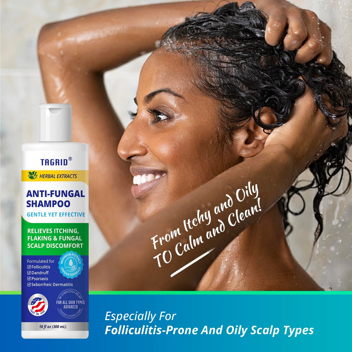 TAGRID Anti-Fungal Shampoo, Scalp Treatment - Relieves Itching, 10 oz, Exp. 6/27