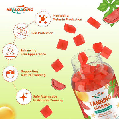 Healoading Natural Tanning Gummies, Watermelon, 60 count, Exp. 3/27 - Free Ship!
