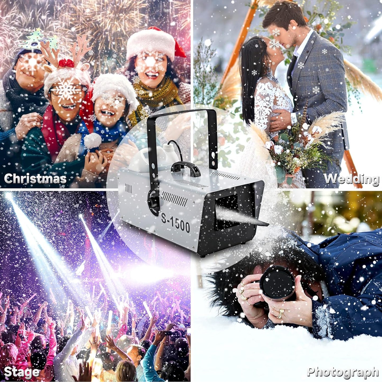 TCFUNDY 1500W Snow Making Machine w/ Wired Remote - for, Stage Effect, Party....
