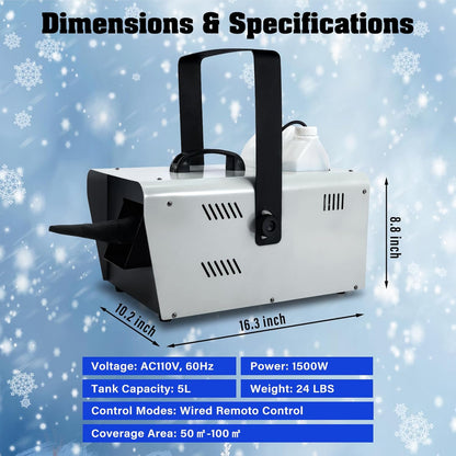 TCFUNDY 1500W Snow Making Machine w/ Wired Remote - for, Stage Effect, Party....