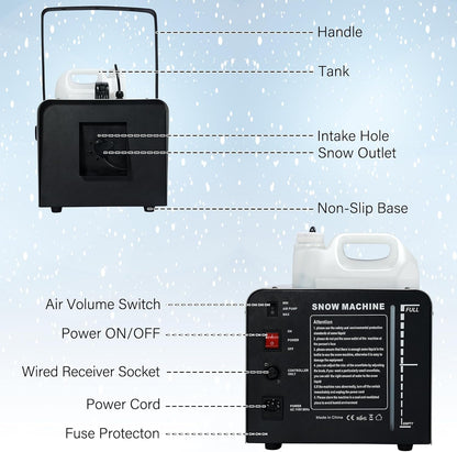 TCFUNDY 1500W Snow Making Machine w/ Wired Remote - for, Stage Effect, Party....