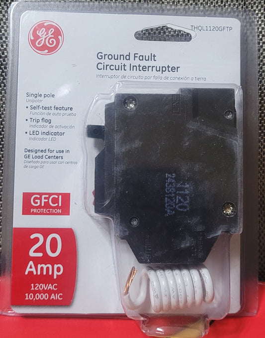 GE Ground Fault Circuit Interrupter Breaker, 20 amp (THQL1120GFTP), New!