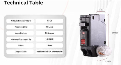 GE Ground Fault Circuit Interrupter Breaker, 20 amp (THQL1120GFTP), New!
