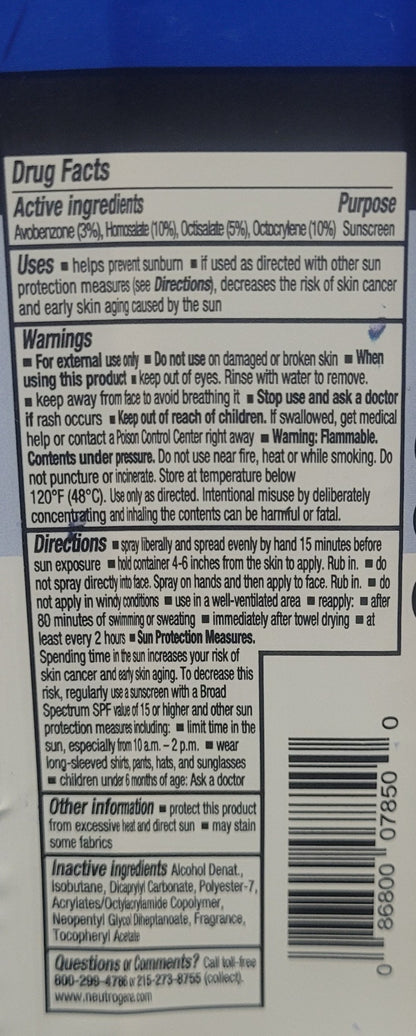 Neutrogena Sheer Body Mist Sunscreen Spray, (2 Pack, 10 oz), Exp. 11/26