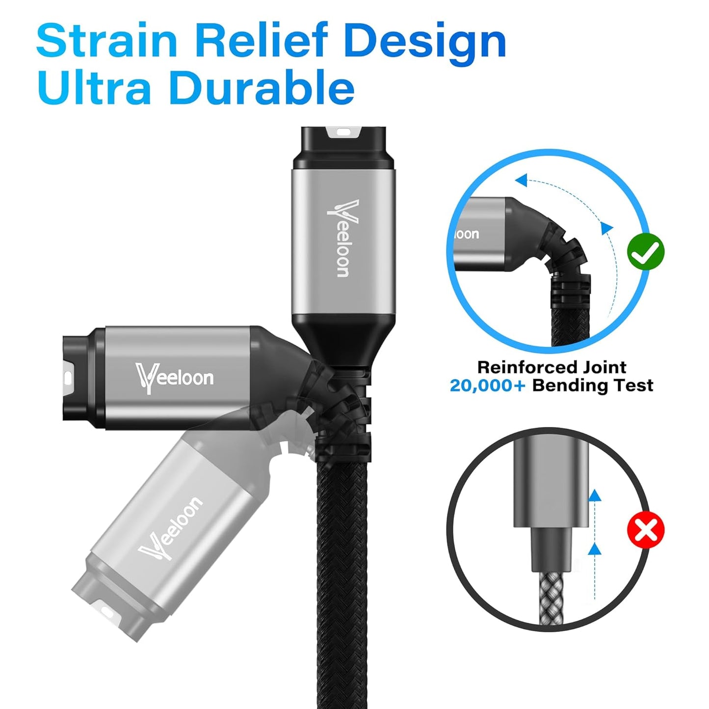 Veeloon USB-A Braided Charge Cable for Garmin Watch Forerunner & More, 2 Pack!