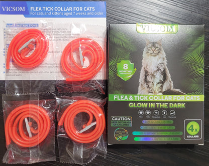 VICSOM 4 Pack Glow in Dark, Cats Flea & Tick Collar, 32 Months Protection, New!
