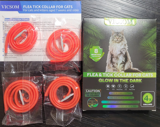 VICSOM 4 Pack Glow in Dark, Cats Flea & Tick Collar, 32 Months Protection, New!