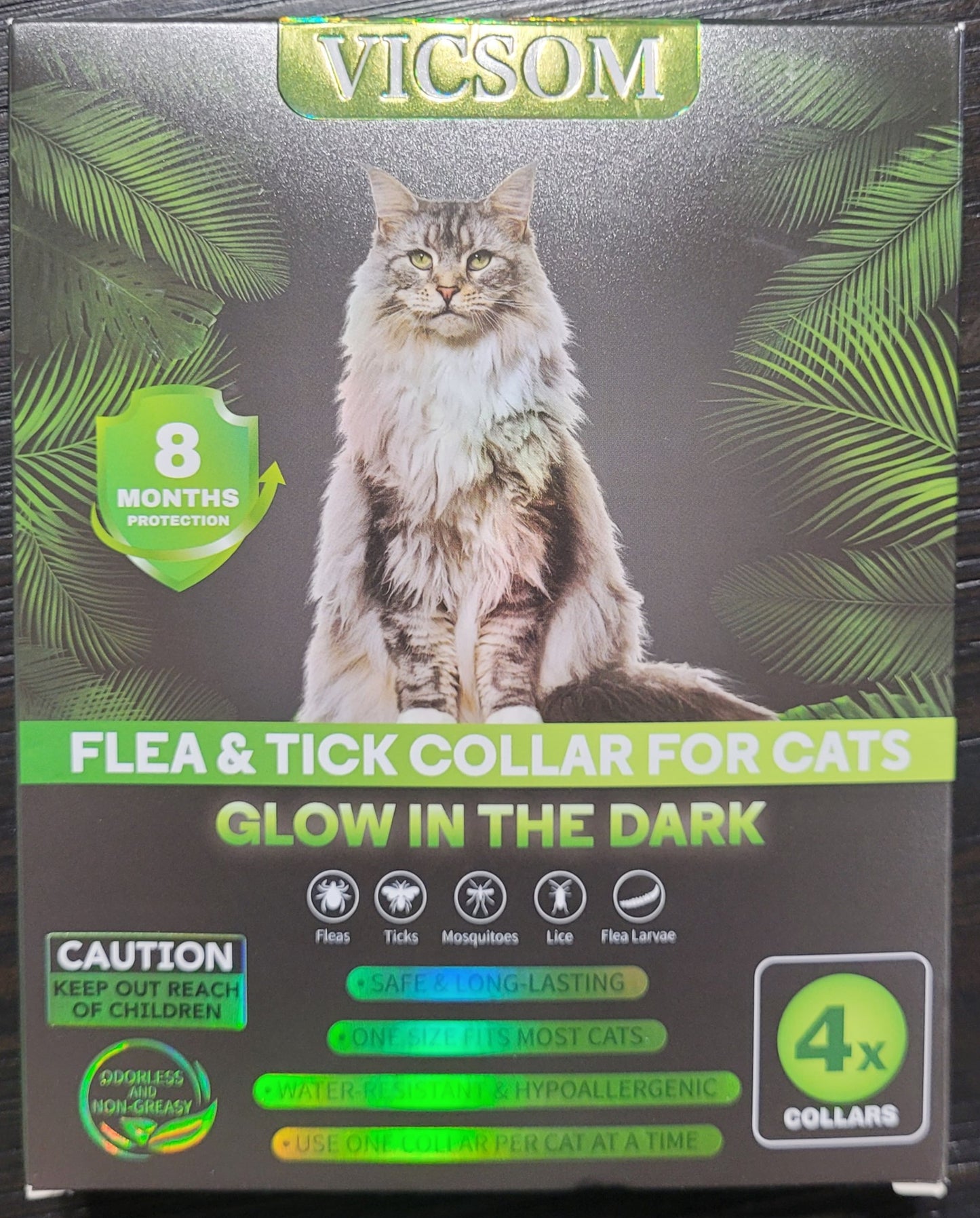 VICSOM 4 Pack Glow in Dark, Cats Flea & Tick Collar, 32 Months Protection, New!