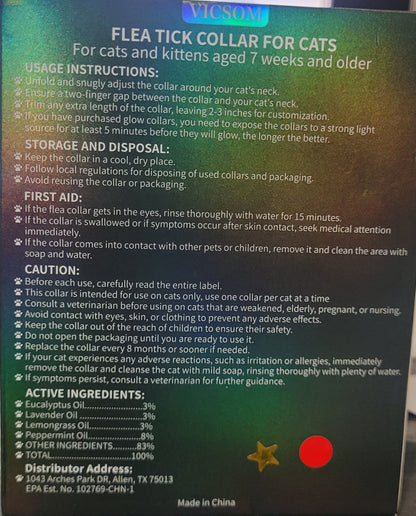 VICSOM 4 Pack Glow in Dark, Cats Flea & Tick Collar, 32 Months Protection, New!