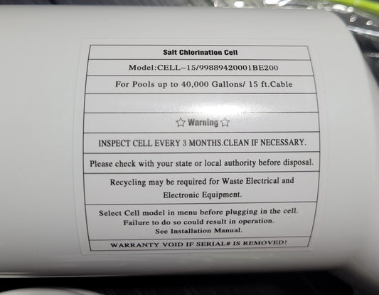 Replacement Hayward W3T-Cell15 TurboCell Salt Chlorination Cell, 40K Gal. - New!