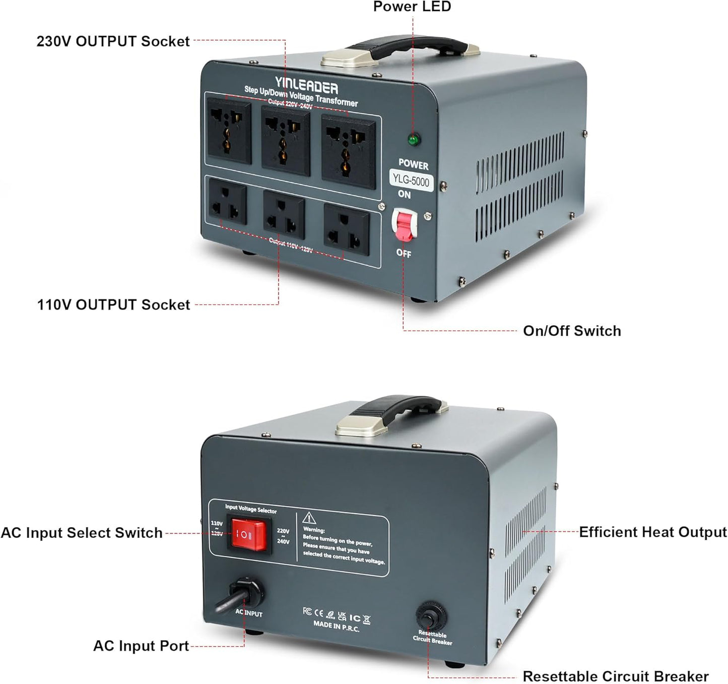 Yinleader YLG-5000W Step Up/Down Voltage Transformer Converter 110V to 220V, New
