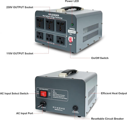 Yinleader YLG-5000W Step Up/Down Voltage Transformer Converter 110V to 220V, New