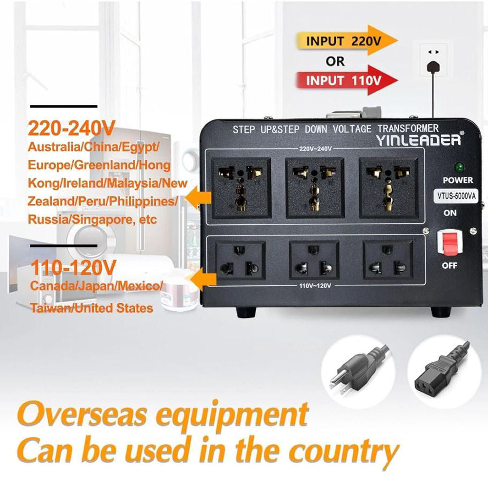 Yinleader YLG-5000W Step Up/Down Voltage Transformer Converter 110V to 220V, New
